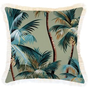 Outdoor Cushion Coastal Fringe Palm Trees Sage 45cm x 45cm