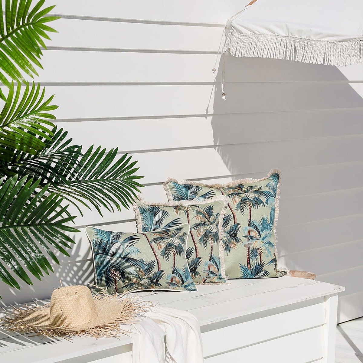 Outdoor Cushion Coastal Fringe Palm Trees Sage 45cm x 45cm - Image 4