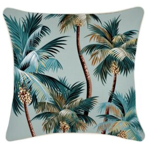 Outdoor Cushion With Piping Palm Trees Seafoam 45cm x 45cm