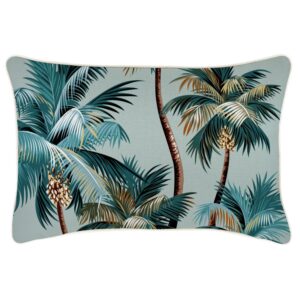 Outdoor Cushion With Piping Palm Trees Seafoam 35cm x 50cm