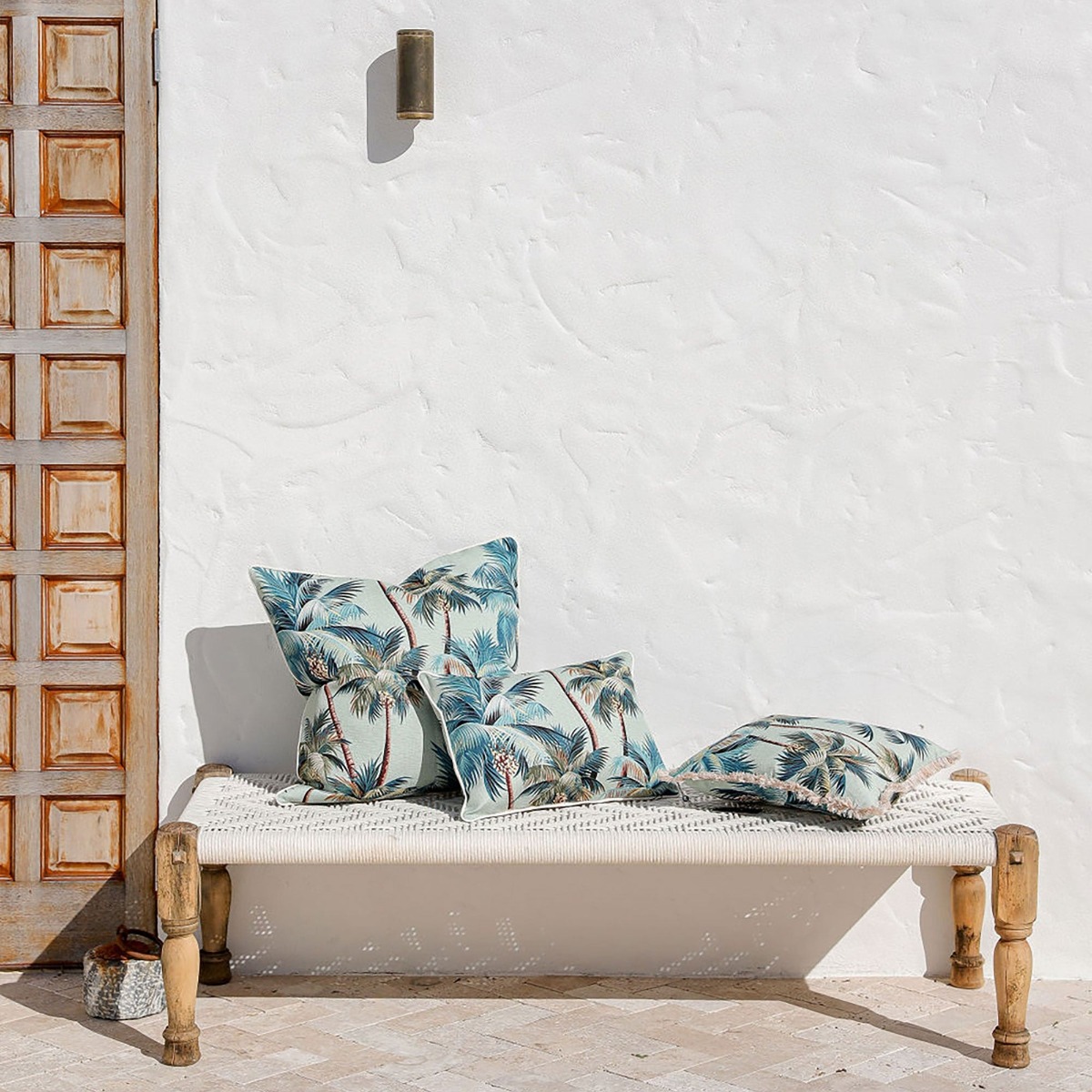 Outdoor Cushion Coastal Fringe Palm Trees Seafoam 45cm x 45cm - Image 2