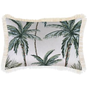 Outdoor Cushion Coastal Fringe Palm Tree Paradise White 35cm x 50cm