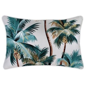 Outdoor Cushion With Piping Palm Trees White 35cm x 50cm