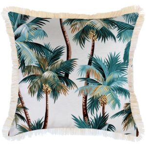 Outdoor Cushion Coastal Fringe Palm Trees White 60cm x 60cm