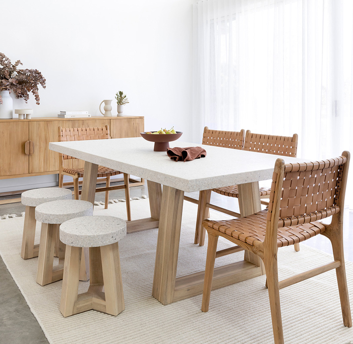 1.8m eTerrazzo Elkstone Dining Table – Ivory Coast with Ivory Washed Legs