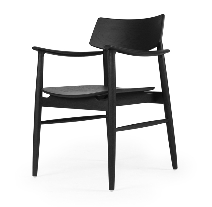 Harlow Dining Armchair Black with Timber Seat, W 56cm × D 56cm × H 80cm