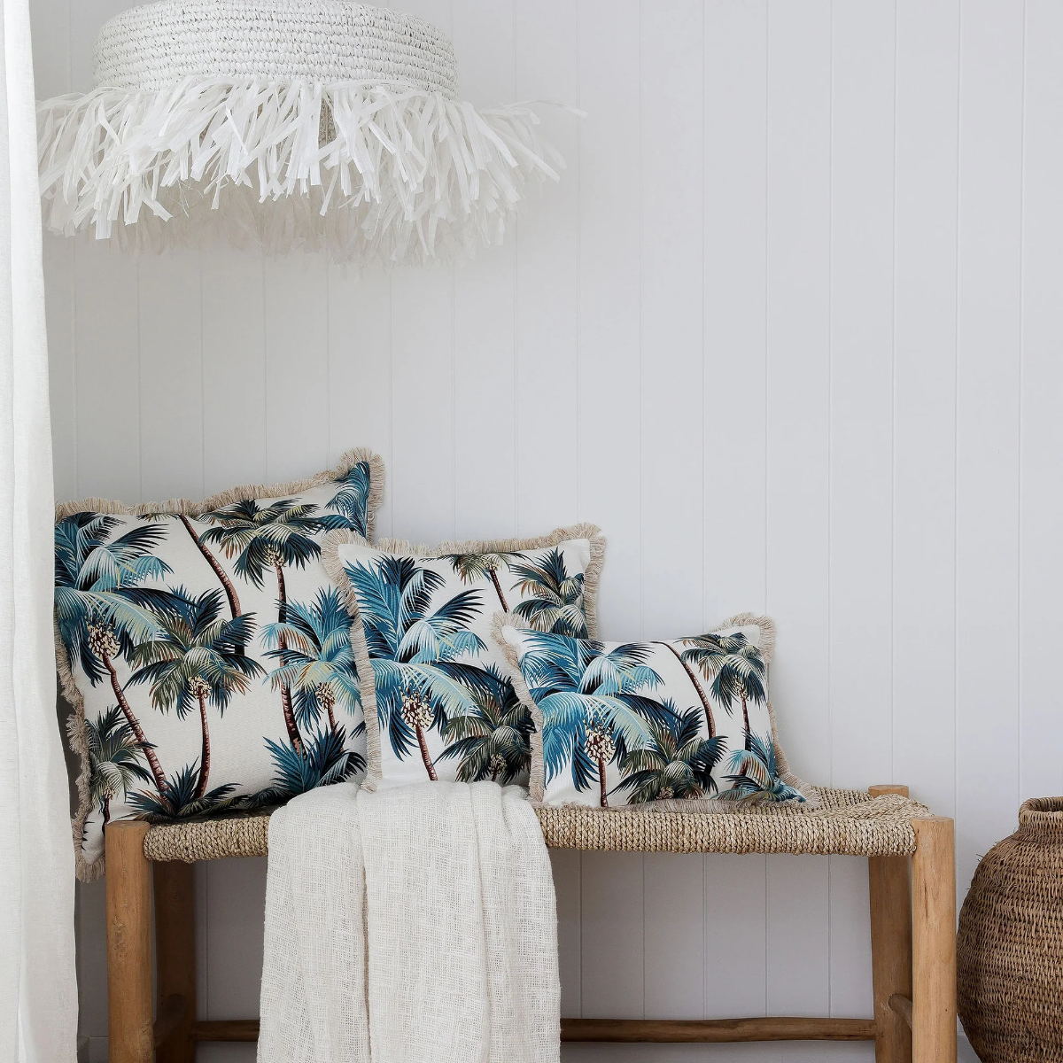Outdoor Cushion Coastal Fringe Palm Trees White 35cm x 50cm - Image 2