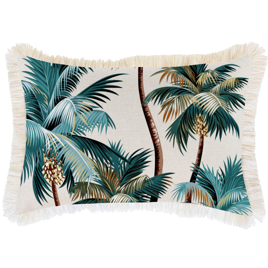 Outdoor Cushion Coastal Fringe Palm Trees Natural 35cm x 50cm