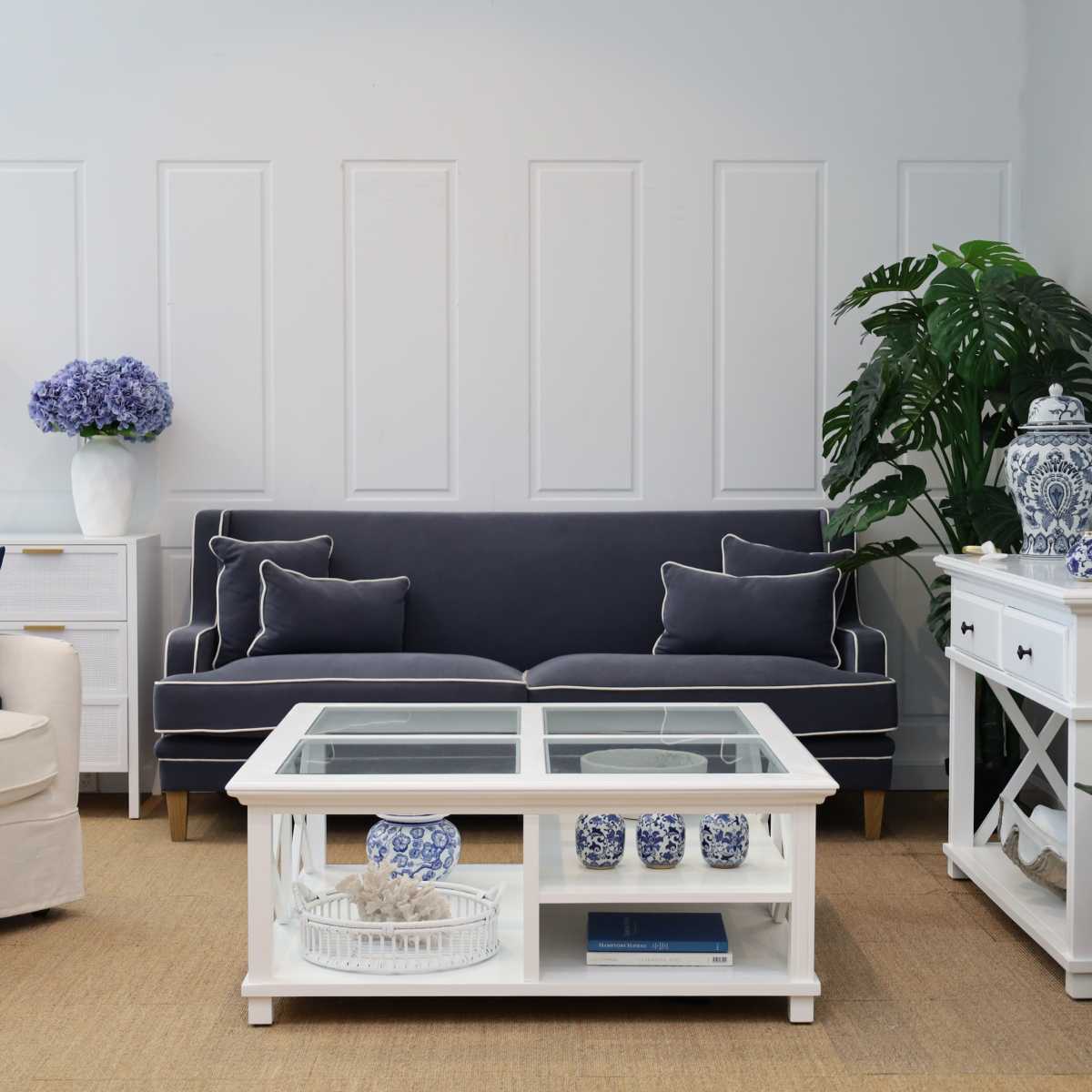 Sorrento Hamptons Square 120cm Coffee Table White, W 120cm D 120cm H 50cm (RRP $1499) - Image 2