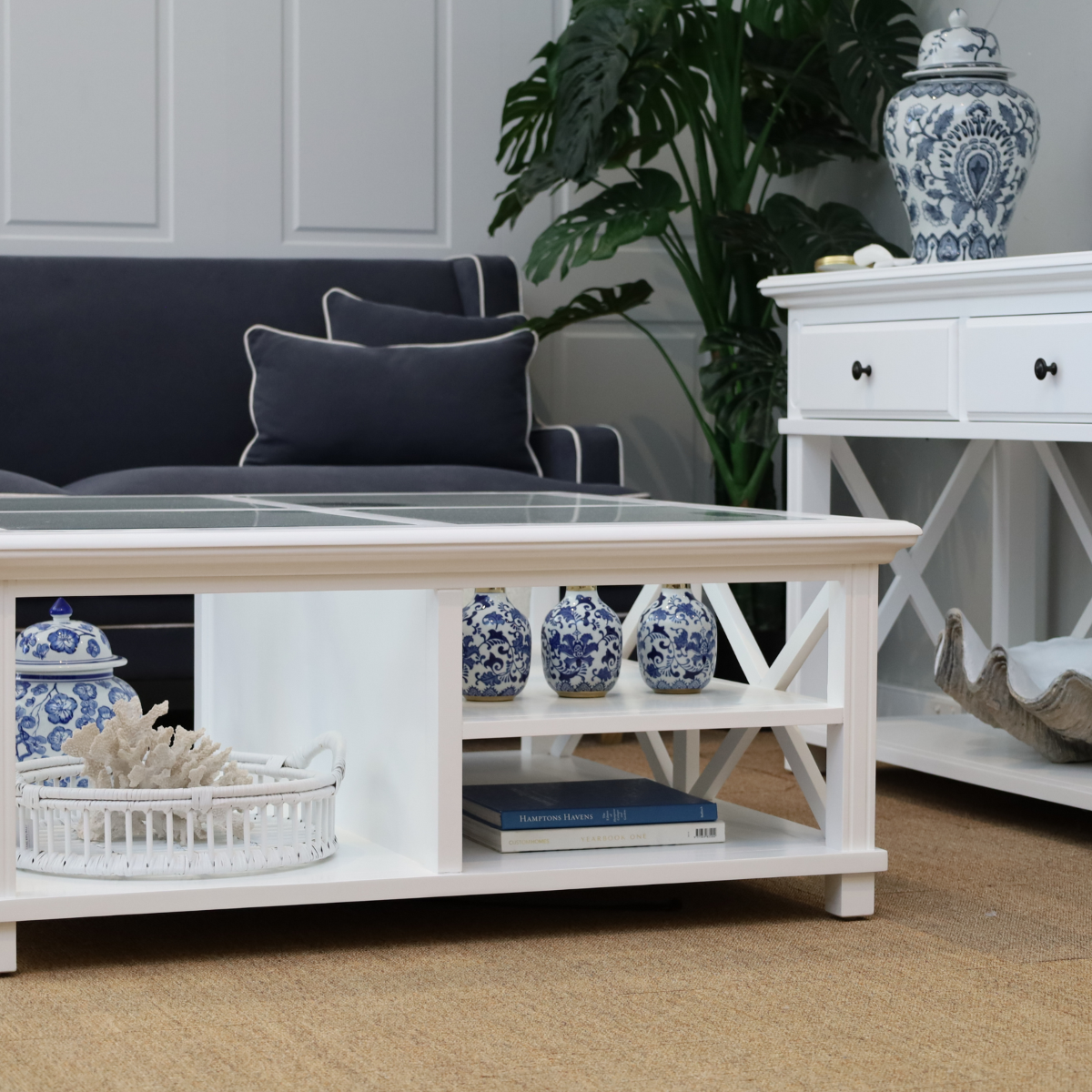 Sorrento Hamptons Square 120cm Coffee Table White, W 120cm D 120cm H 50cm (RRP $1499) - Image 3
