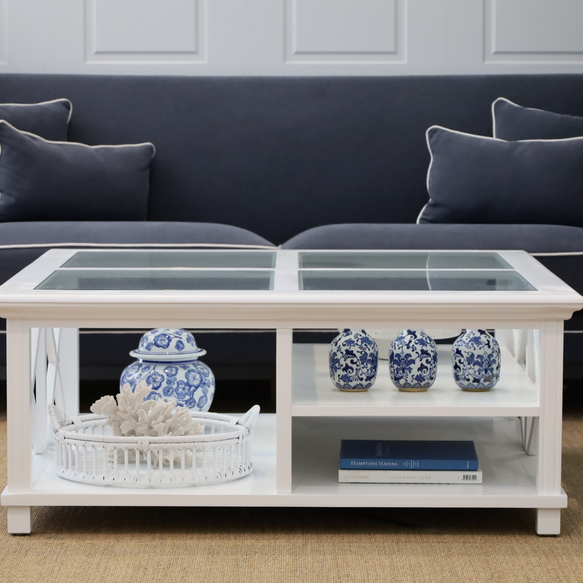 Sorrento Hamptons Square 120cm Coffee Table White, W 120cm D 120cm H 50cm (RRP $1499) - Image 4