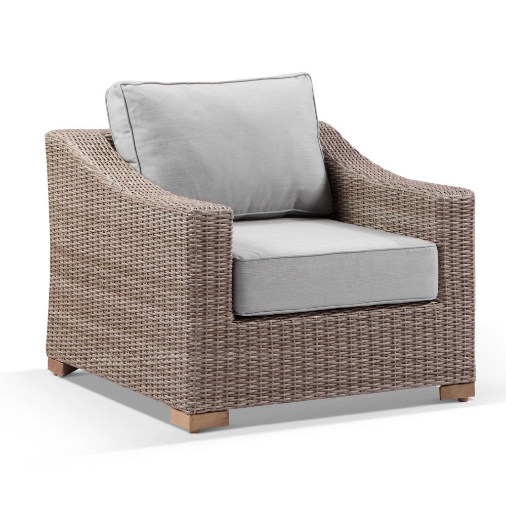"Isle of Capri" Hamptons Style Outdoor 1 Seater Wicker Lounge Arm Chair with Olefin covers