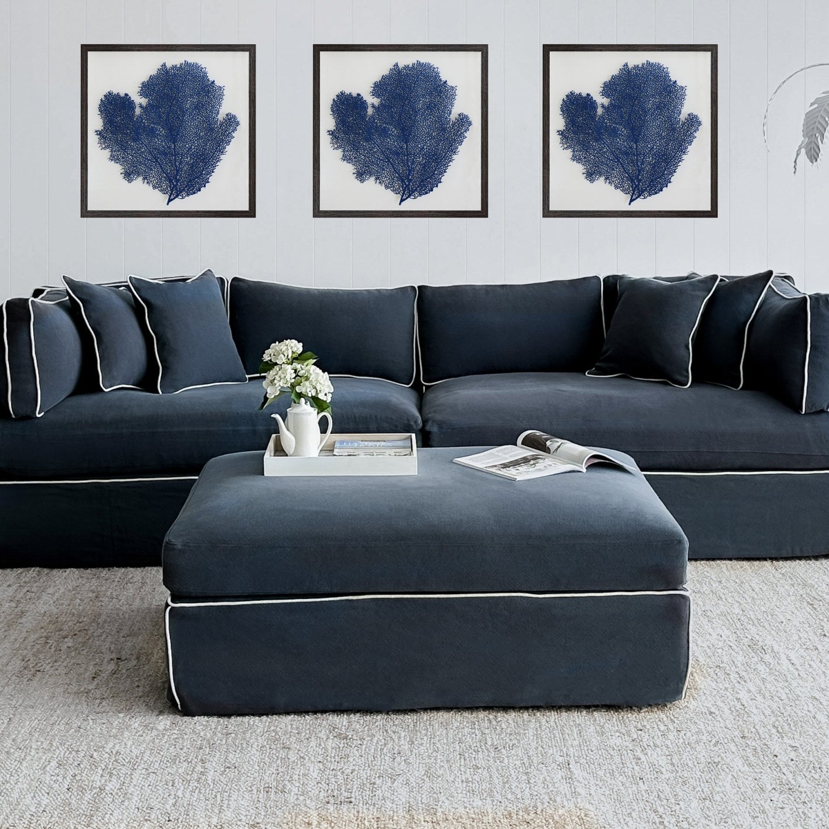 Slip Cover - Marbella Modular Sofa C Navy, W 125 D 90 H 45cm (RRP $499) - Image 6