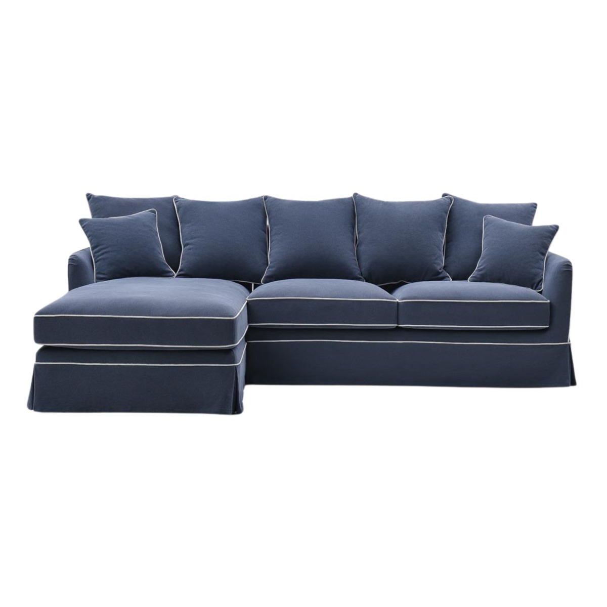 Noosa 3 Seater Left Chaise Sofa Navy, W 259cm D 166cm H 80cm (RRP $4999)