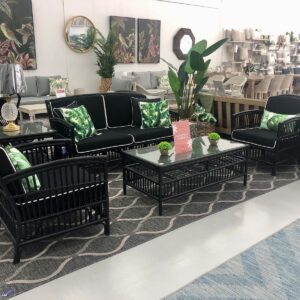 FLOORSTOCK CLEARANCE SALE "Alfresco" Hamptons Style Black Cane 5 Piece Lounge Set (WAS $3499)