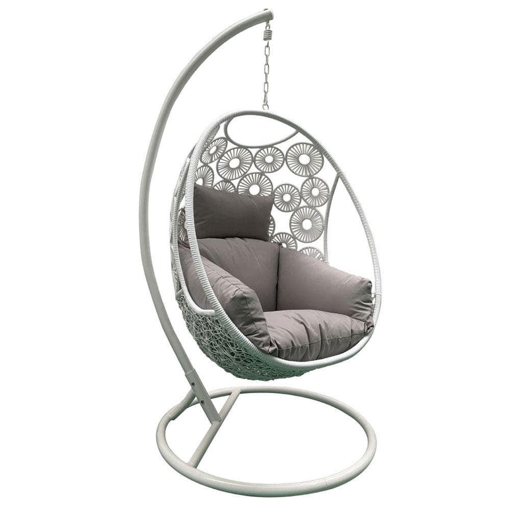 Resort Style Hanging Egg Chair White with Stand - Image 3