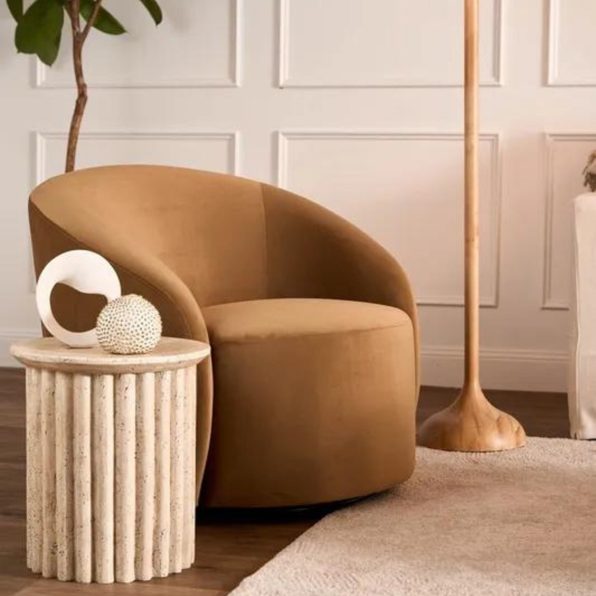 Sierra Swivel Chair Velvet Toffee, W 87cm x D 86cm x H 78cm (RRP $1199) - Image 2