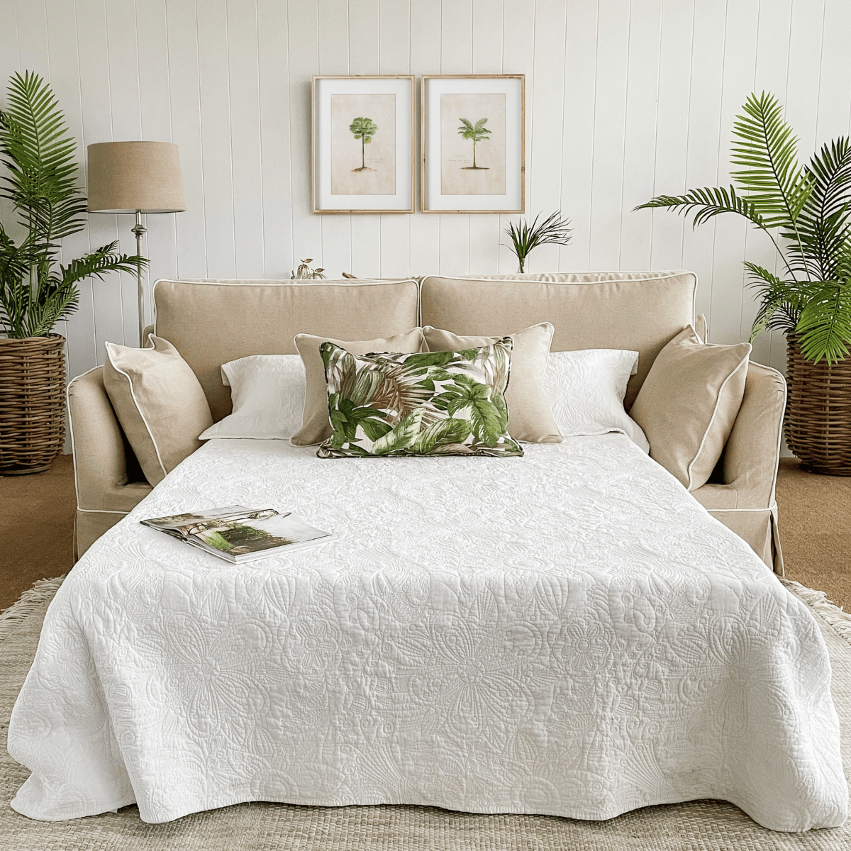 Noosa Hamptons 3 Seat Queen Sofa Bed Beige, W 221cm D 91cm H 80cm (RRP $4279) - Image 8