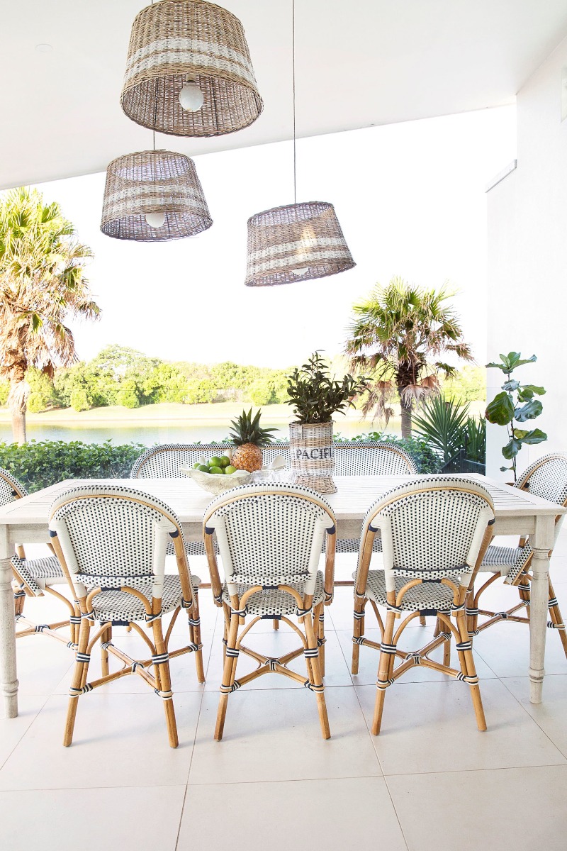 "Paris" Hamptons Style Bistro Cafe Dining Chair Rattan & Synthetic Wicker, Navy & White (RRP $449) - Image 2