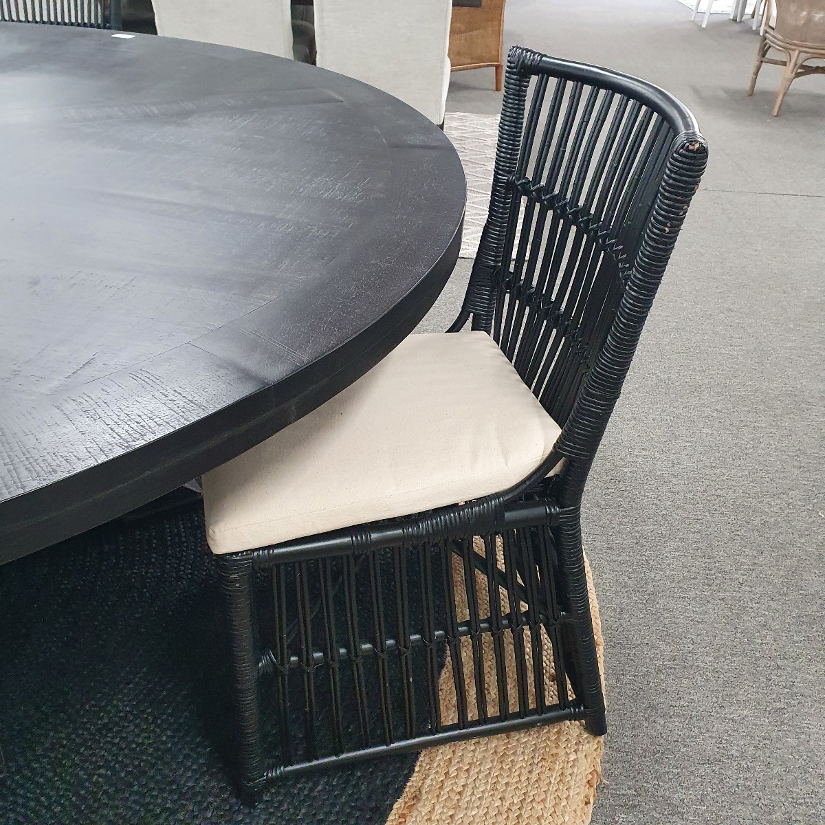SECONDS SALE "Villa" Hamptons Style Rattan Cane Dining Side Chair Black with Cushion (RRP $219) - Image 2