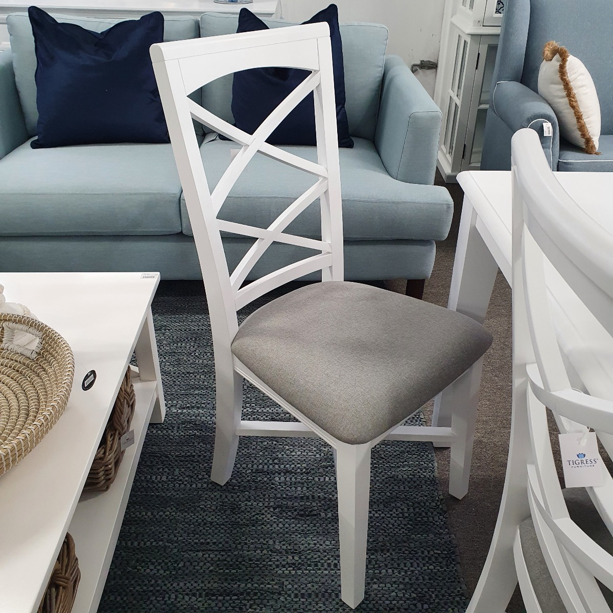 "Montauk" Hamptons Style Chair with Cross Back Detail and Cushioned Seat, Vivid White (RRP $349) - Image 5