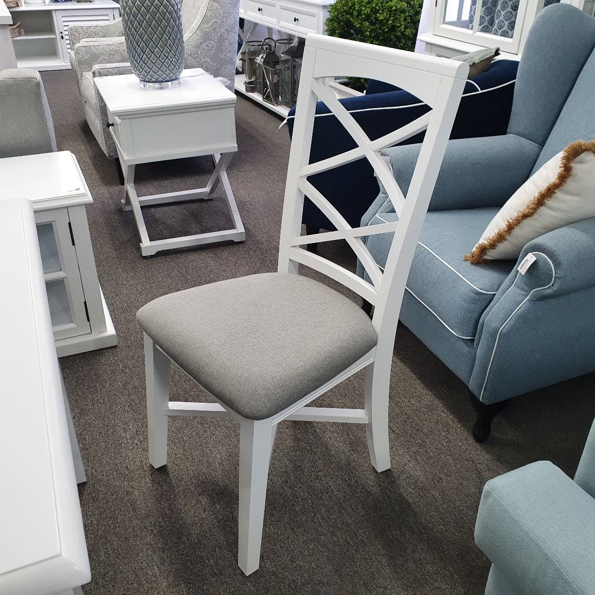 "Montauk" Hamptons Style Chair with Cross Back Detail and Cushioned Seat, Vivid White (RRP $349) - Image 2