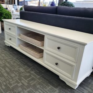"Emily" Hamptons Style Timber Entertainment TV Unit White, 180cmL x 45cmD x 55cmH