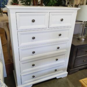 "Sophia" Hamptons Style Timber 6 Drawer Tallboy White, 97cmW x 44cmD x 125.5cmH (RRP $1299)