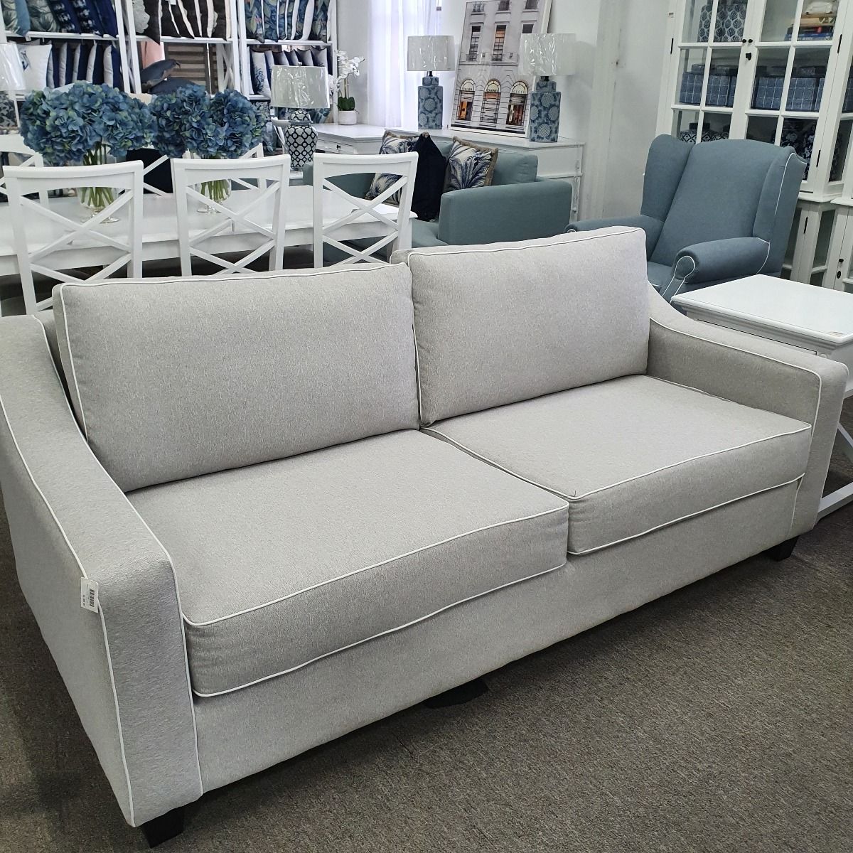 "Amalfi" Australian Made Hamptons Style 2 Seater Lounge, 144cm x 93cm x 80cmH. Available in over 100 Colours.-Australian Made Colour Maine Plain Cameo - Image 2