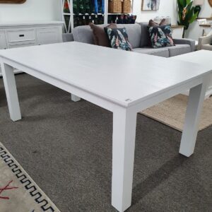 "Cove" Hamptons Style Dining Table, Brushed White, 180cmW x 100cmD x 77cmH (RRP $1099)
