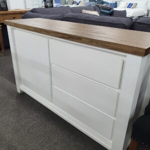 "Jefferson" Hamptons Timber Buffet Sideboard Two Tone, 146cmL x 45cmD x 86cmH (RRP $1199)
