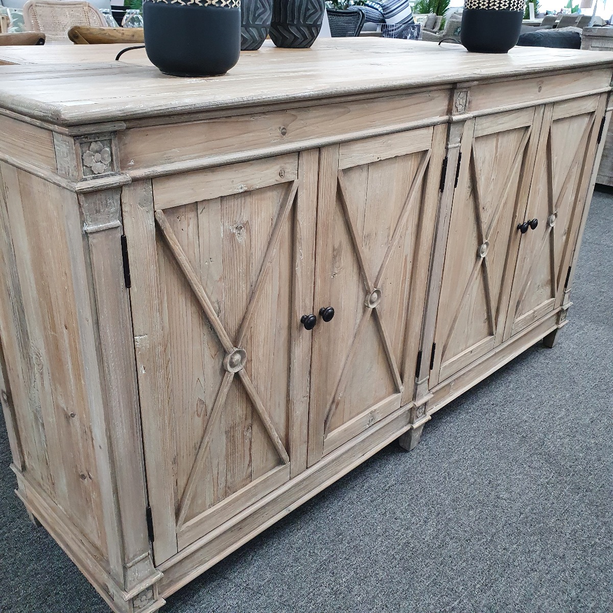 "New Hampshire" Recycled Timber Buffet with 4 Doors White Wash, 165cmL x 45cmD x 90cmH - Image 3