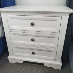 "Sophia" Hampton Style Hardwood Timber Bedside Table 3 Drawers White, 71cm x 44cm x 70.5cm (RRP $699)