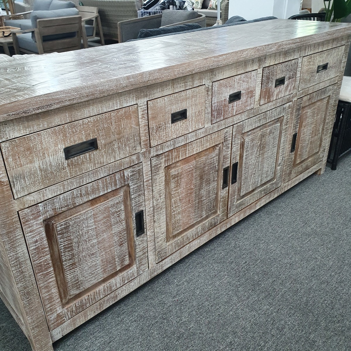 FLOORSTOCK CLEARANCE SALE "Tuscany" Hampton Style Timber Sideboard Buffet Parquetry White Wash, 200cmL x 50cmD x 90cmH (RRP $3499) - Image 2