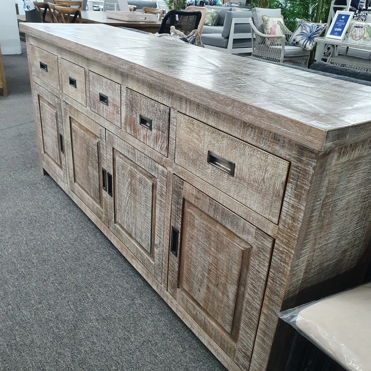 FLOORSTOCK CLEARANCE SALE "Tuscany" Hampton Style Timber Sideboard Buffet Parquetry White Wash, 200cmL x 50cmD x 90cmH (RRP $3499) - Image 3