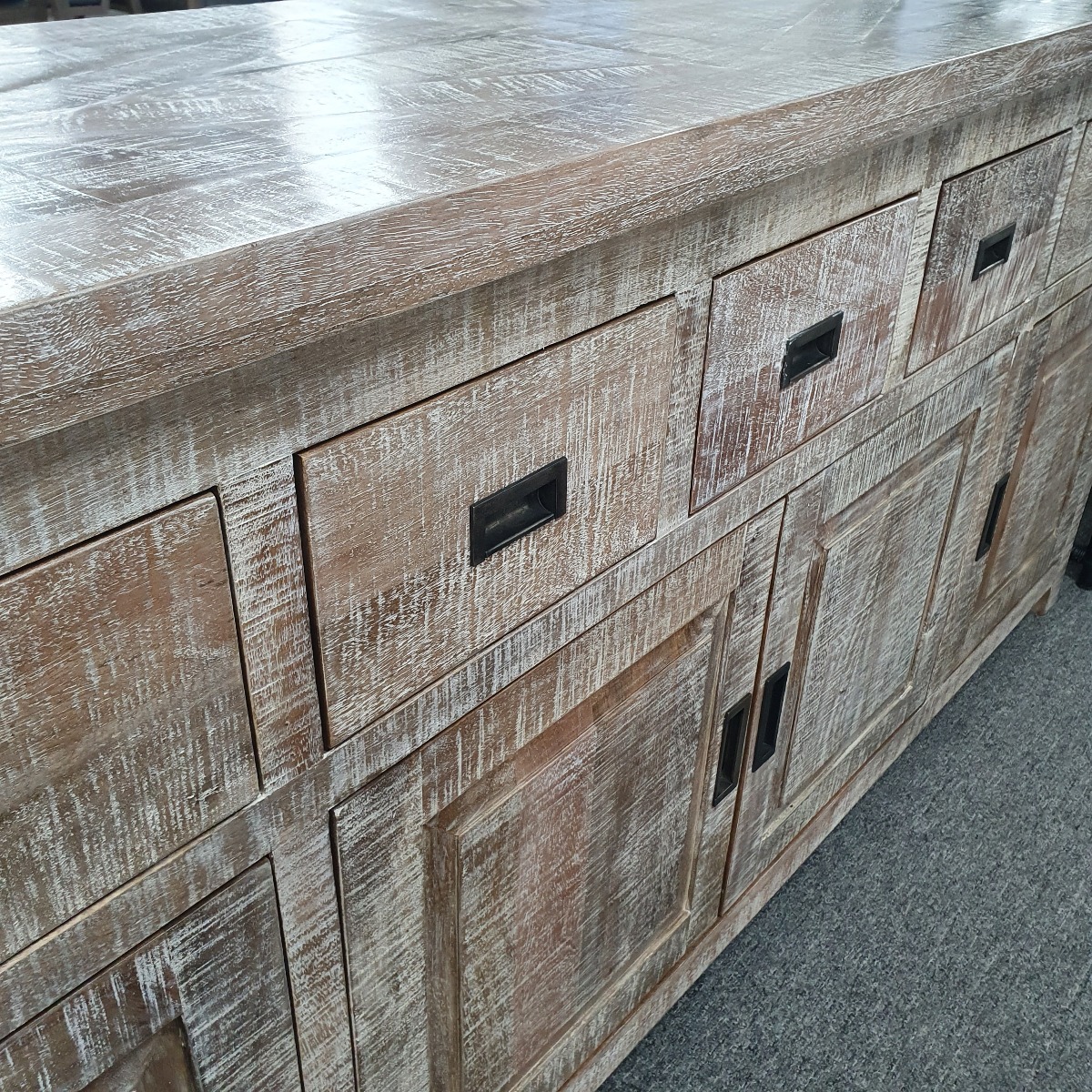 FLOORSTOCK CLEARANCE SALE "Tuscany" Hampton Style Timber Sideboard Buffet Parquetry White Wash, 200cmL x 50cmD x 90cmH (RRP $3499) - Image 5