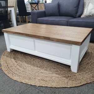 "Jefferson" Hamptons Style Timber Coffee Table Two Tone, 130cmL x 70cmD x 40cmH (RRP $1199)