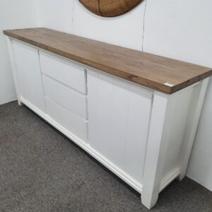 "Jefferson" Hamptons Timber Buffet Sideboard Two Tone, 203cmL x 45cmD x 86cmH (RRP $1999)