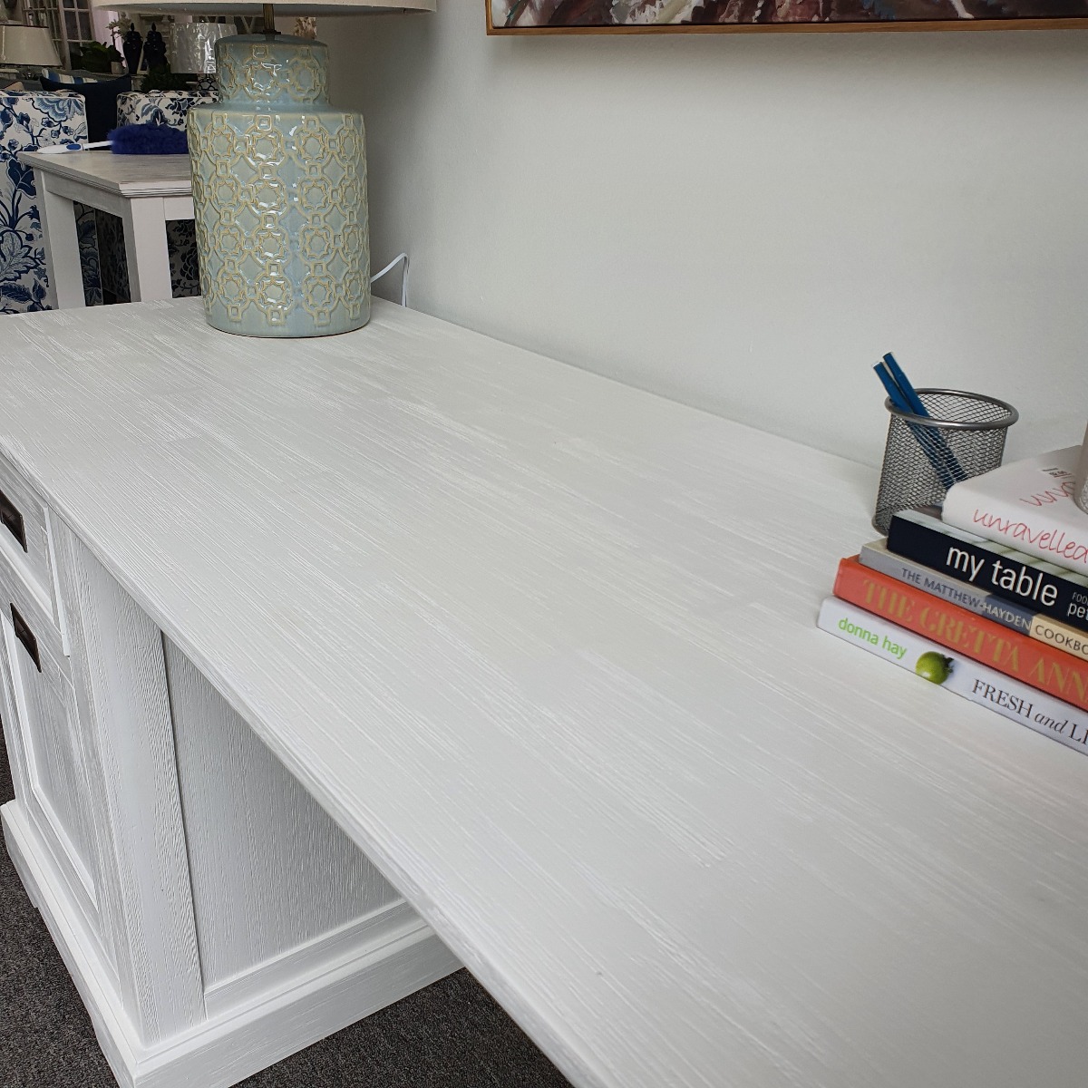 "Cove" Hamptons Style Study Home Office Desk, Brushed White, 150cmW x 60cmD x 78cmH (RRP $1499) - Image 2
