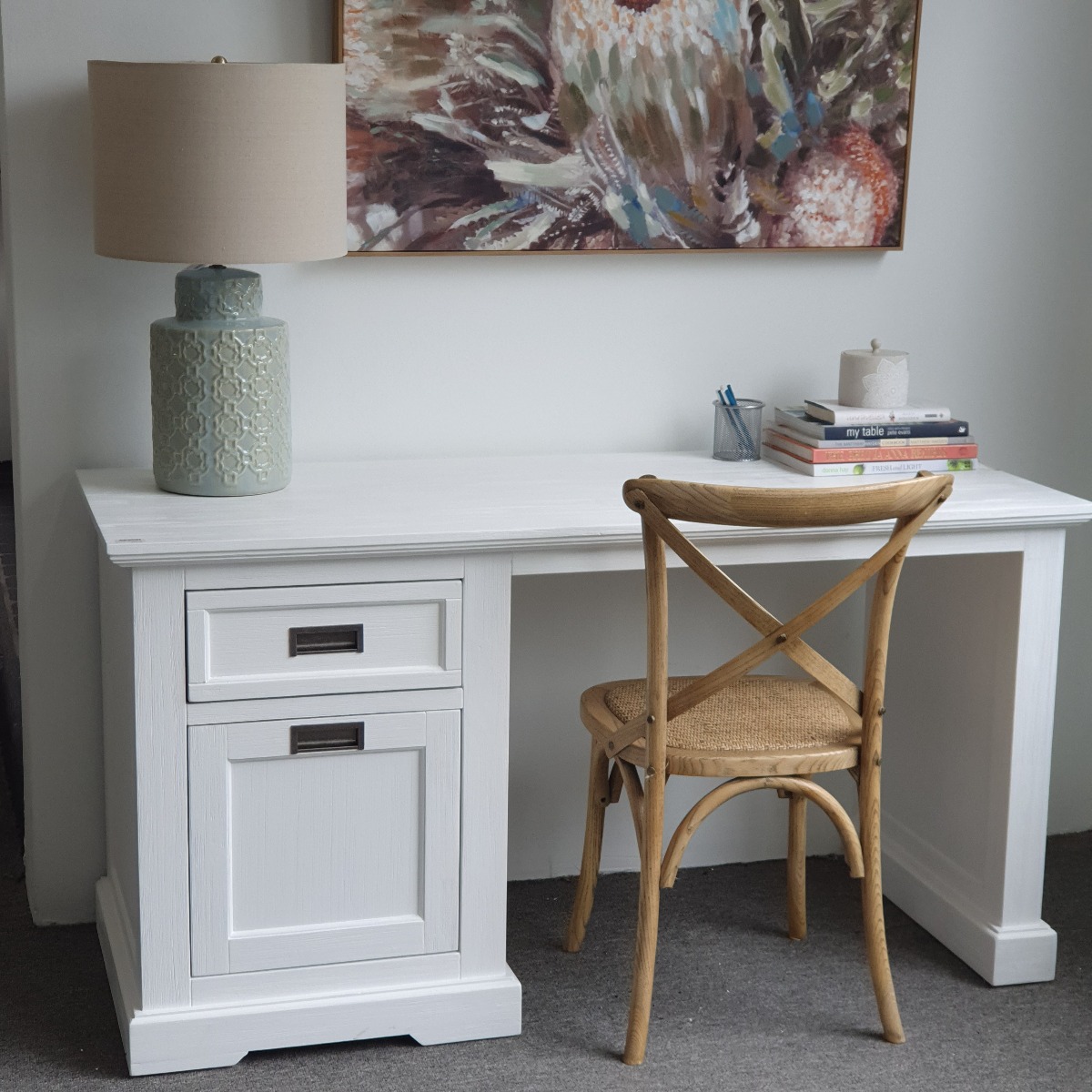 "Cove" Hamptons Style Study Home Office Desk, Brushed White, 150cmW x 60cmD x 78cmH (RRP $1499) - Image 3