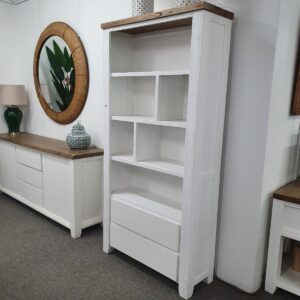 "Jefferson" Hamptons Style Timber Bookcase, Two Tone, 100cmL x 38cmD x 200cmH