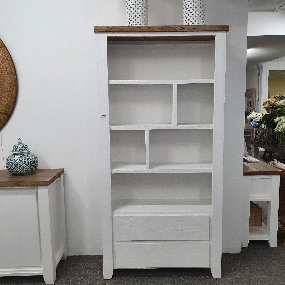 "Jefferson" Hamptons Style Timber Bookcase, Two Tone, 100cmL x 38cmD x 200cmH - Image 2