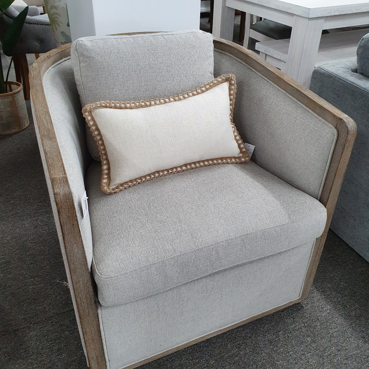 FLOORSTOCK CLEARANCE SALE "Maison" Hamptons Style Occasional Chair with Timber Frame, Linen, 75cmL x 75cmD x 79cmH (RRP $999) - Image 3