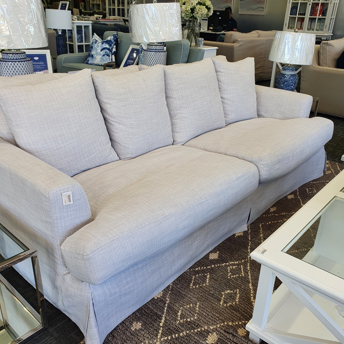 "Somerset" Hamptons Style Fabric 3.5 Seater Sofa Lounge Feather Filled with Removable Slip Covers, Glacier 236cmL x 115cmD x 91cmH (RRP $3499) - Image 2