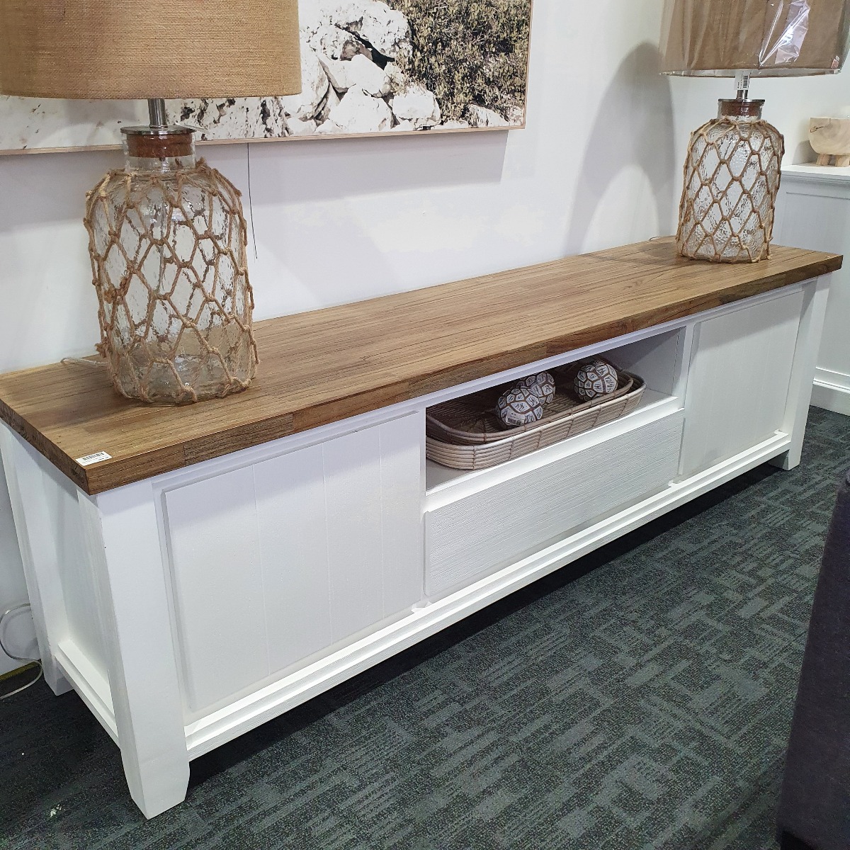 CLEARANCE ITEM "Jefferson" Hamptons Timber TV Entertainment Unit Two Tone, 210cmL x 48cmD x 63cmH (RRP $1499)