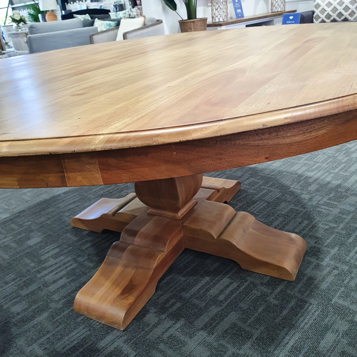FLOOSTOCK CLEARANCE SALE "Hamptons House" Round Timber Dining Table with Pedestal Base Antique French Oak, 180cm (RRP $3299) - Image 3