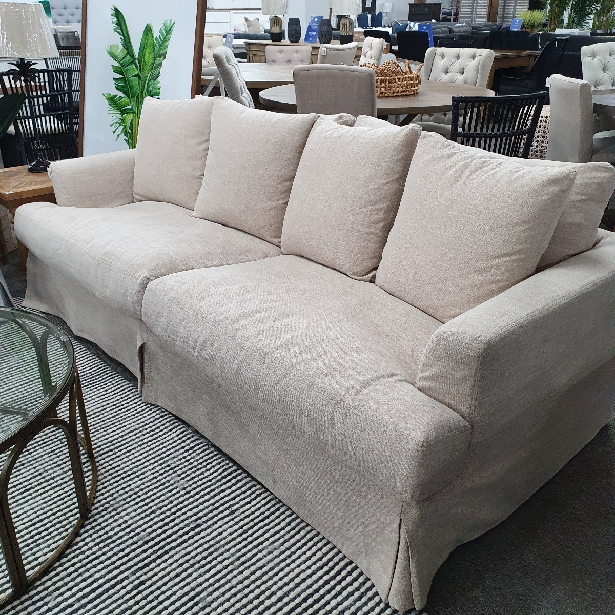 GOLD COAST FLOORSTOCK SALE "Somerset" Hamptons Style Fabric 3.5 Seater Sofa Lounge Feather Filled with Removable Slip Covers, Linen 236cmL x 115cmD x 91cmH (RRP $3499) 1 only!!