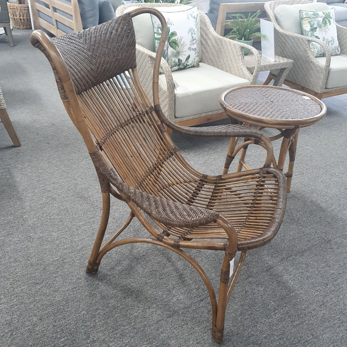 "Byron" Alfresco Hamptons Style Rattan Cane Occasional Chair Antique Natural, 66cmW x 94cmD x 102cmH (RRP $799) - Image 3