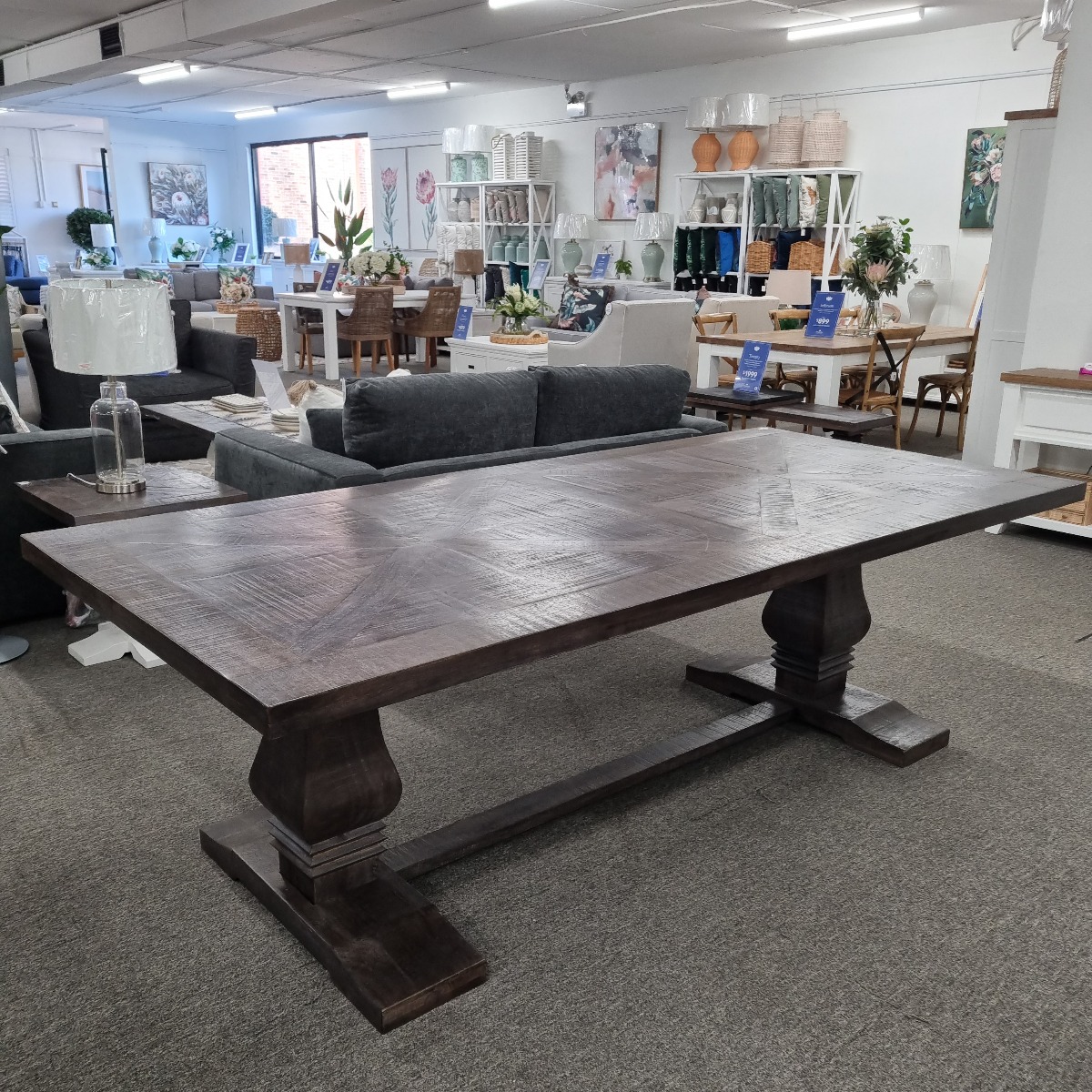 FLOORSTOCK SALE "Tuscany" Hampton Style Hardwood Timber Dining Table with Pedestal Base Dark Grey, 240cm x 110cm (RRP $2999) - Image 2