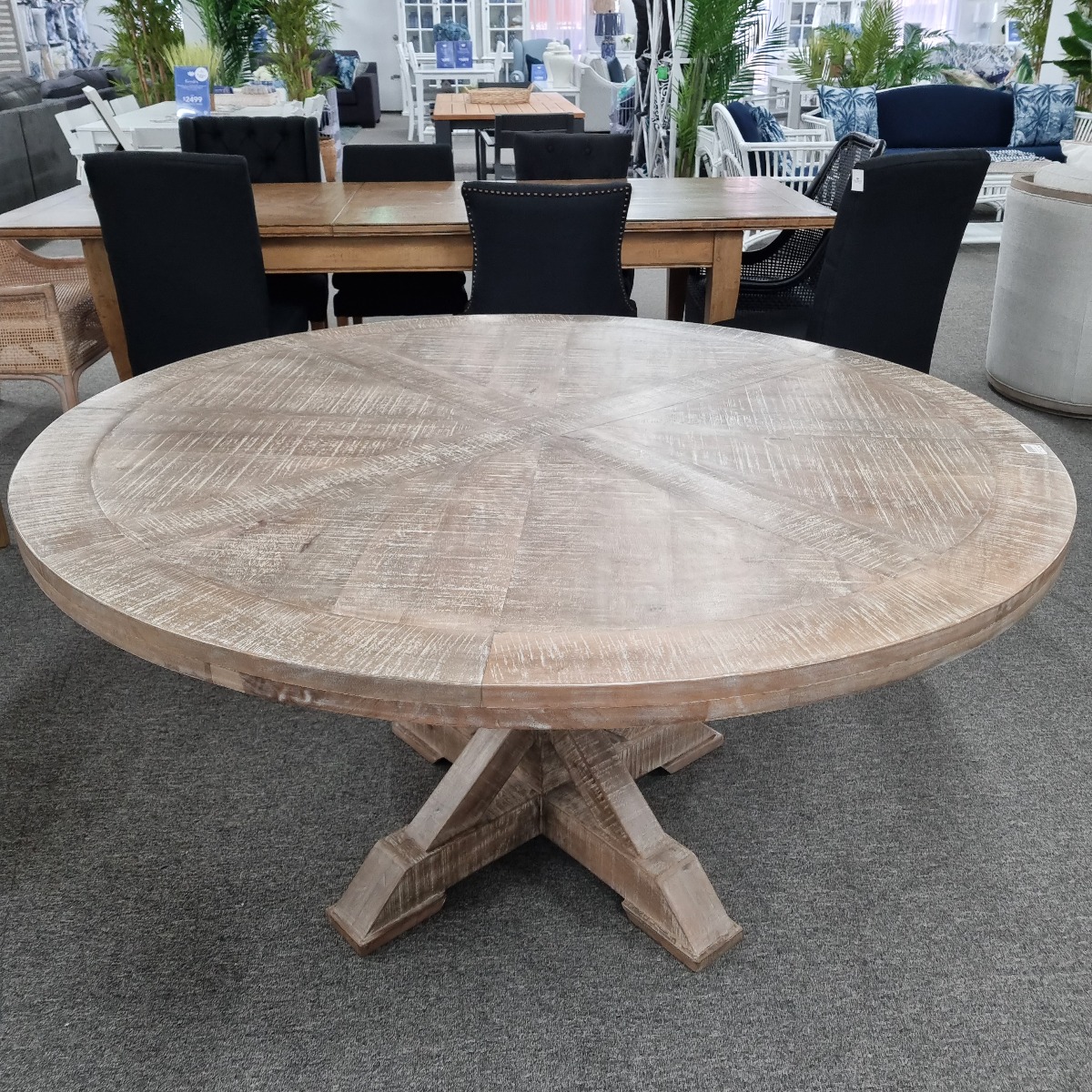 FLOORSTOCK CLEARANCE SALE "Atticus" Hamptons Style Solid Hardwood Timber Round Dining Table in Whitewash, 150cm (RRP $2499) - Image 2